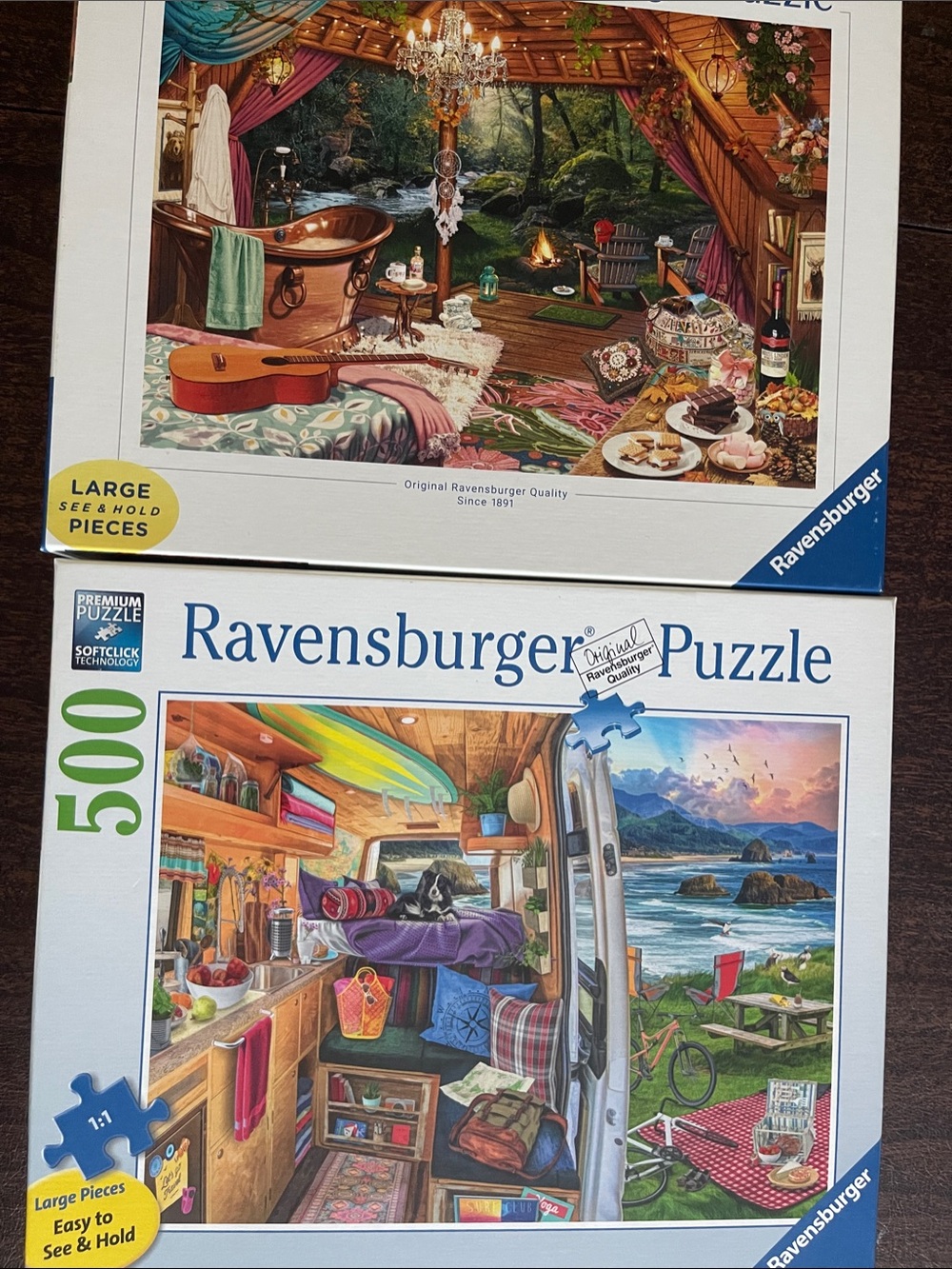 2 Ravensburger 500 Large piece complete puzzles